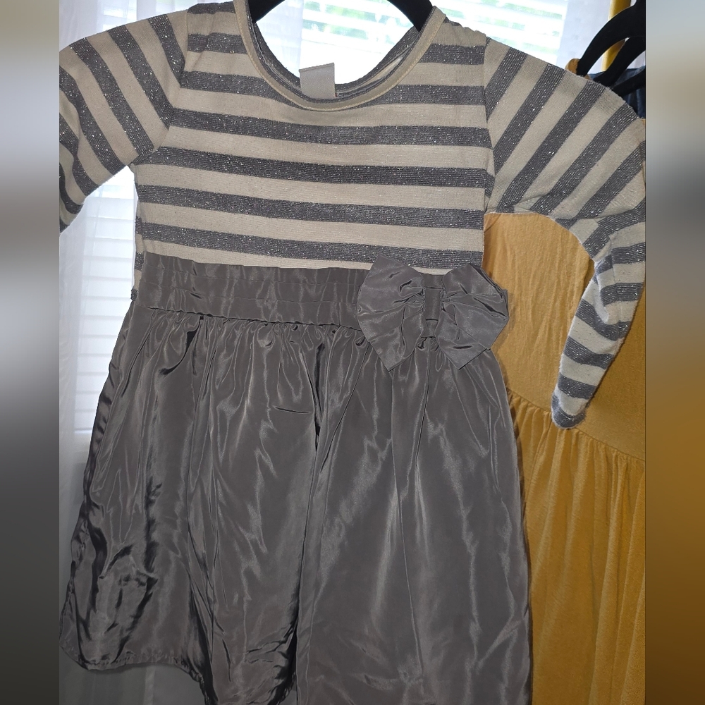 Striped Gray Kids Dress with Bow